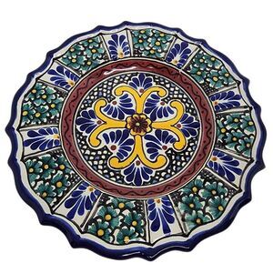 Talavera Plate Hand Painted‎ Floral Puebla Mexico Hanging Scalloped